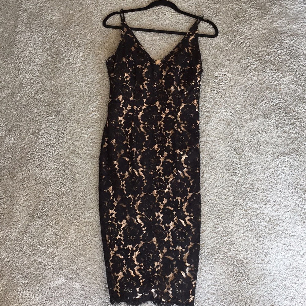 Vince Camuto black lace sheath midi dress sz 8